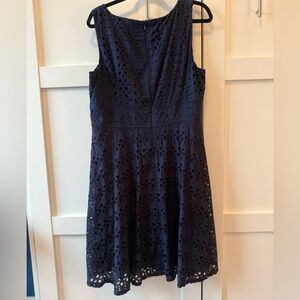 Chic Navy Eyelet Midi Dress